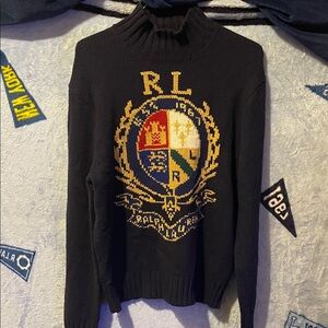 Ralph Lauren Black Sweater with Colorful Crest
